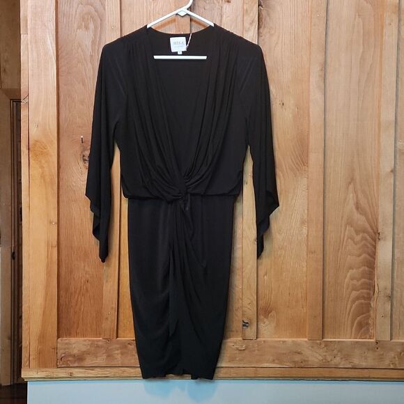 MISA Los Angeles V-Neck Cocktail Party Formal Sheath Mini Dress, Small, Black - Picture 2 of 11